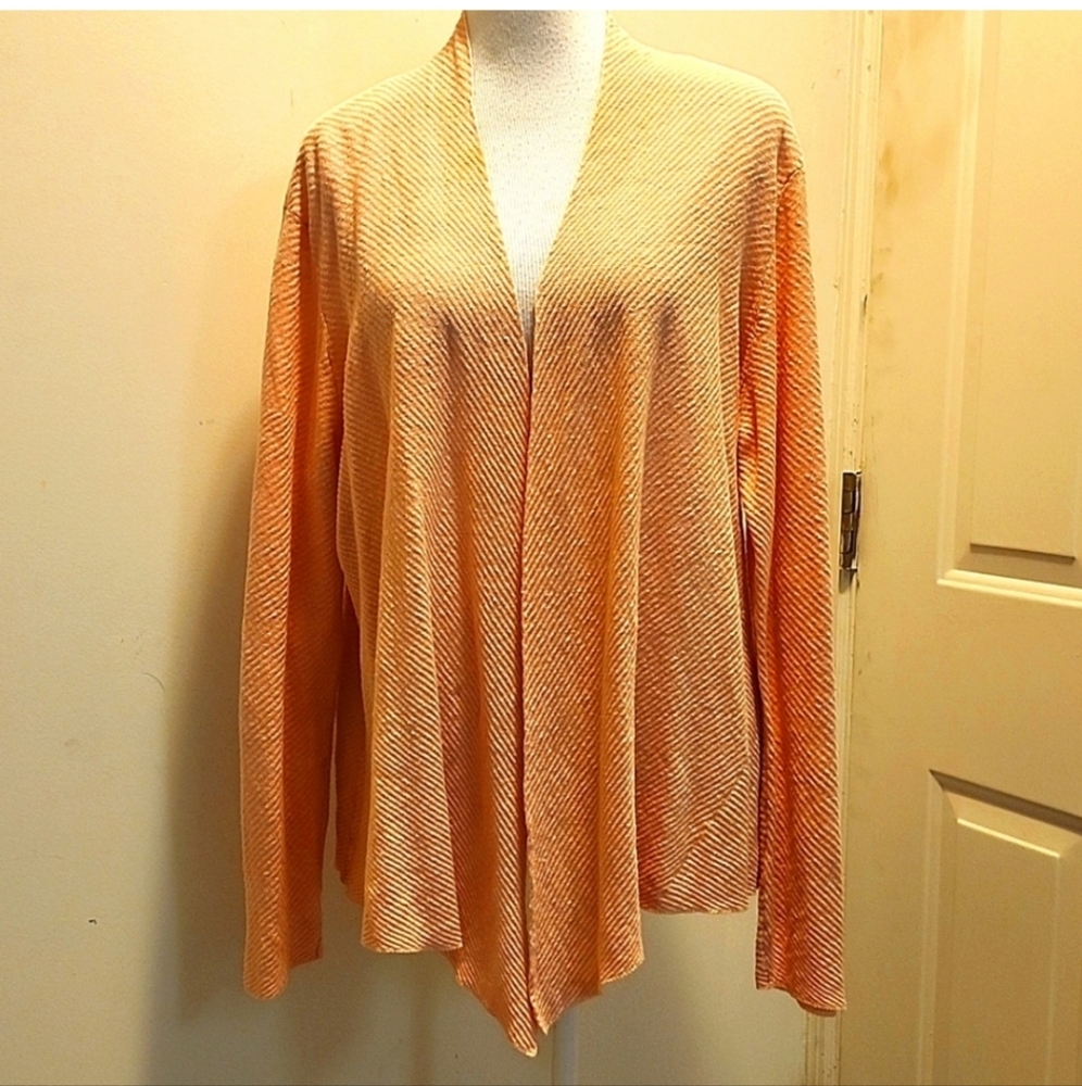 Eileen Fisher linen cardigan open front draped cardigan soft pink XL